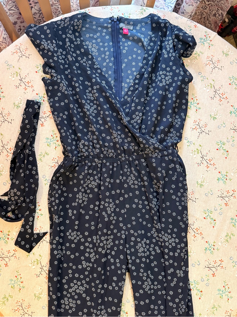 Vince Camuto Navy Floral Wrap-Front Jumpsuit